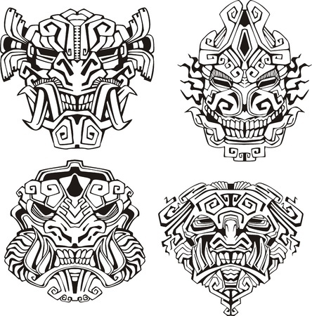 coloriage masques monstres azteques